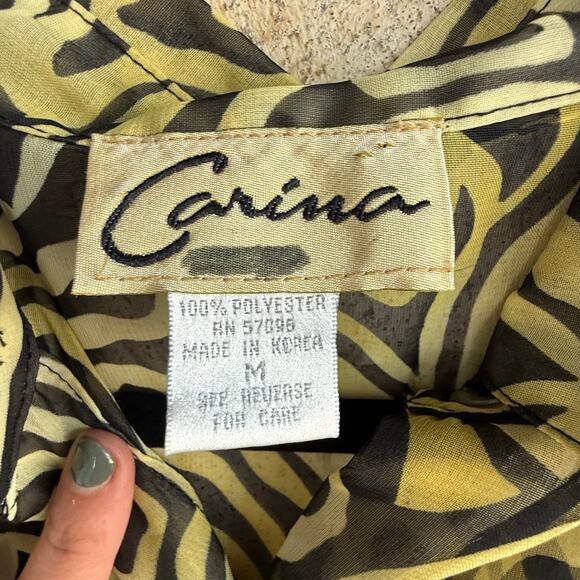 Vintage Pleated Crinkle Blouse 90s Carina Abstract Swirl Button Up Top Retro Art - Picture 3 of 5